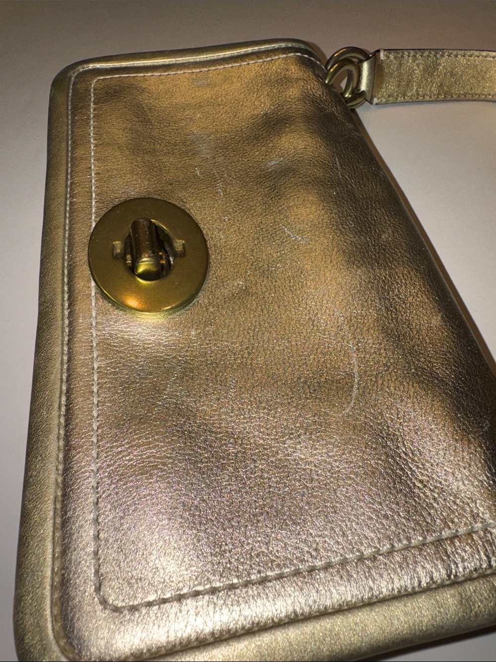 Coach Metallic Gold Leather Turnlock Wristlet Clutch EUC - Picture 9 of 9